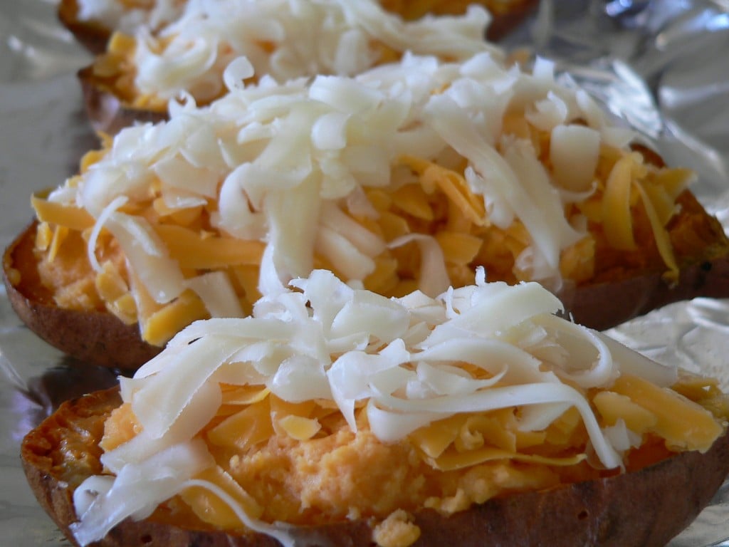 Cheese topping on the sweet potatoes.