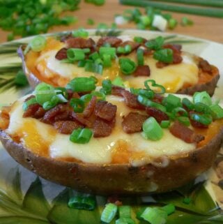 Potato halves on a plate ready to eat.