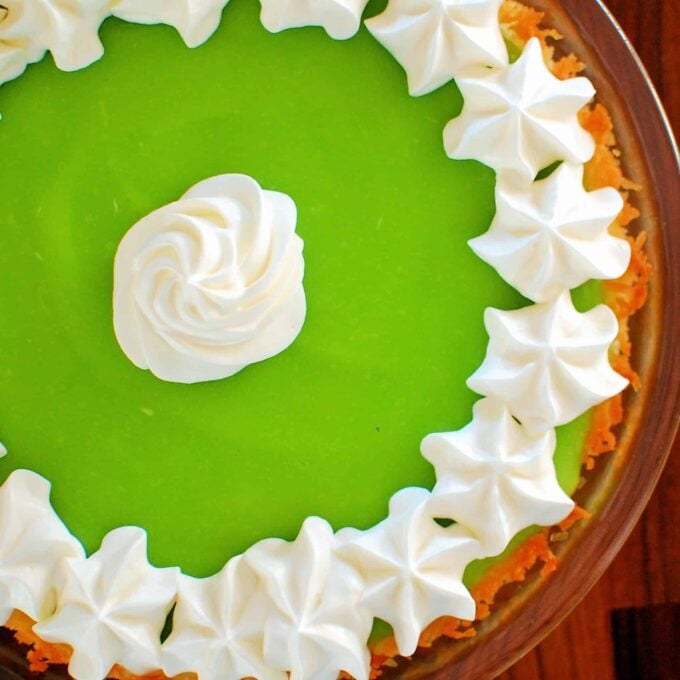 Lime pie with whipped cream topping.