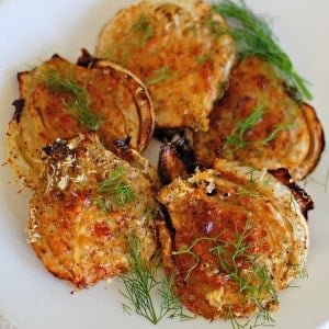 Roasted fennel with dill sprigs.