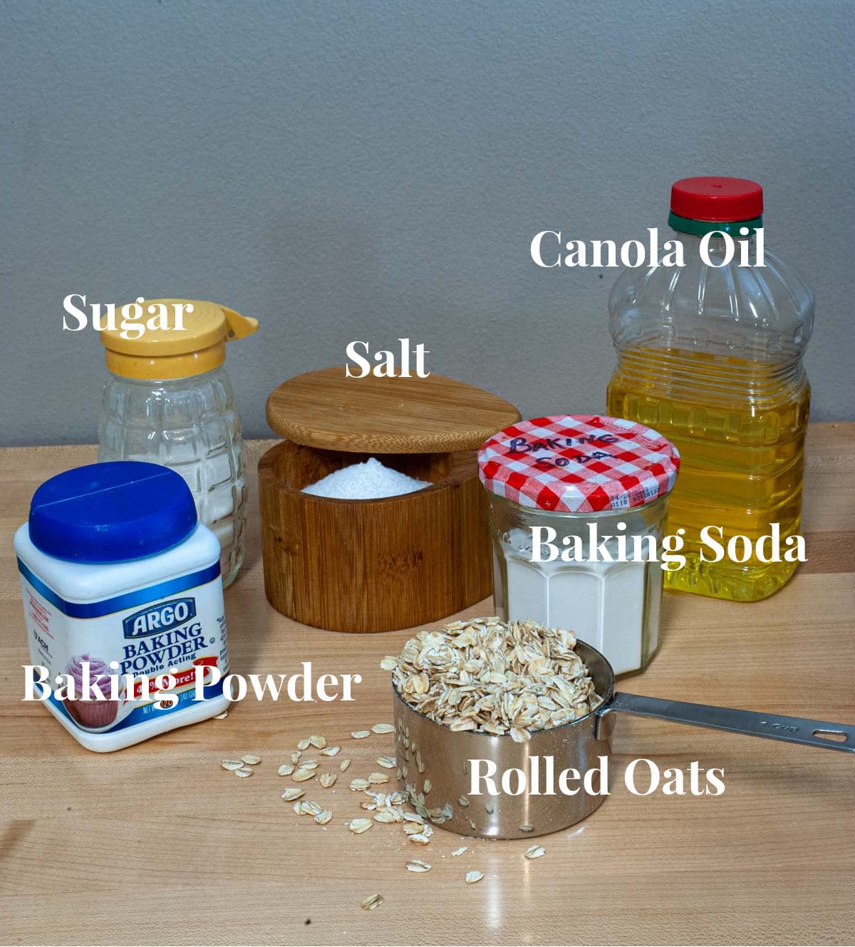 Picture of ingredients for whole wheat pancake mix.