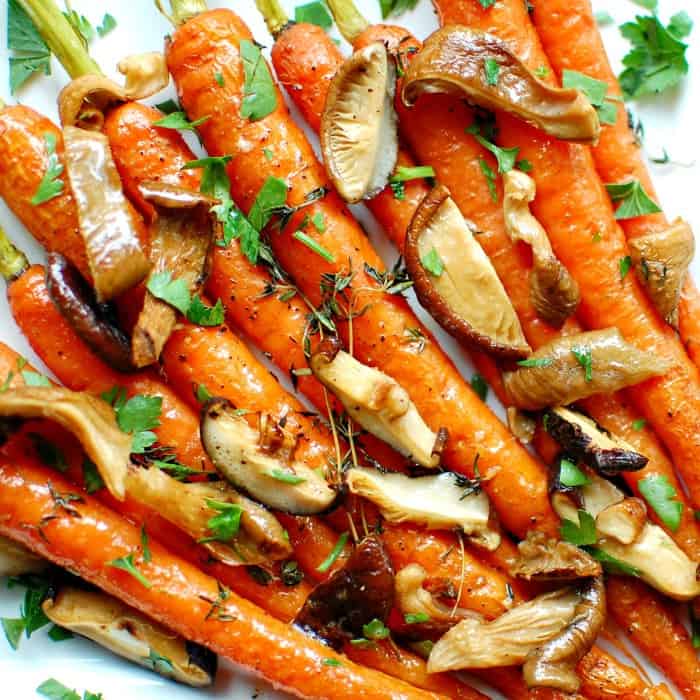 Close-up view of roasted carrots.