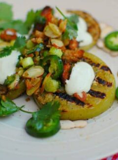grilled green tomatoes with scallions and cilantro