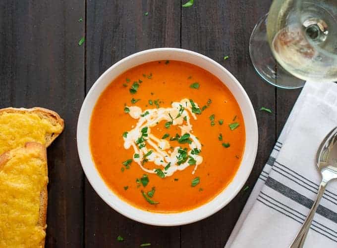 tomato bisque in a bowl