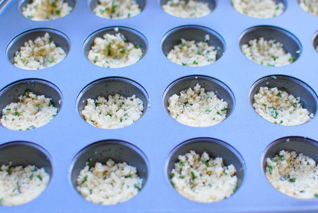 Mini muffin pan with panko.