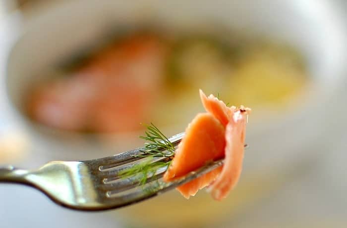Slow baked salmon forkful.