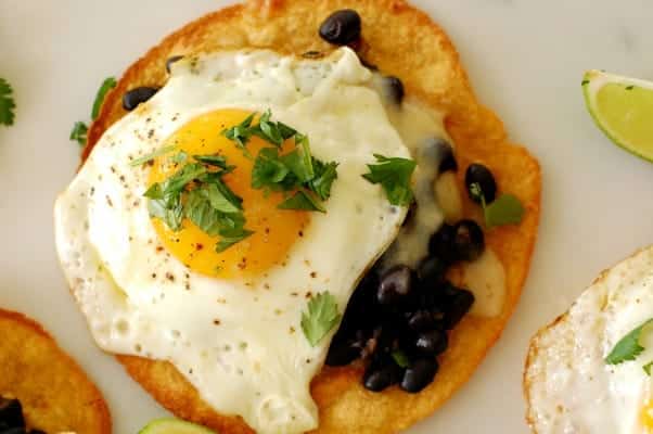 Egg and black bean tostada.