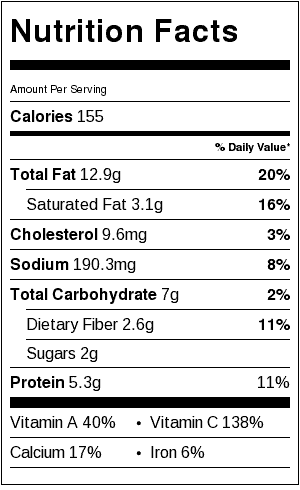 Curly kale salad nutrition label