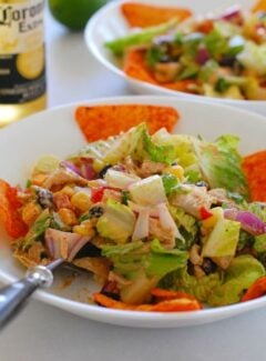 Bowl of Tex-Mex chopped chicken salad.