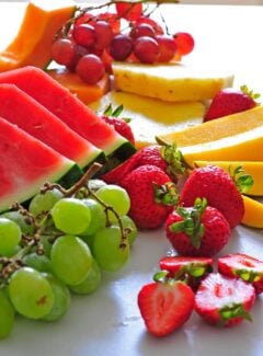 Fresh fruit kabobs. Fresh fruit with a sweet yogurt dip is a great treat. Serve with a glass of bubbly. | joeshealthymeals.com