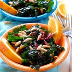 Kale salad with cranberry orange dressing | joeshealthymeals.com