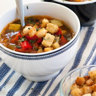 Fresh vegetable Provencal soup. Use up some of your late summer veggies by making this delicious, easy to make soup. | joeshealthymeals.com