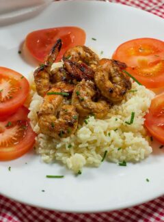 Marinated grilled shrimp with key lime beurre blanc