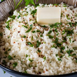 Microwave garlicky cauliflower rice.