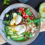 Tex-Mex grain bowl with quinoa and brown rice in a bowl.