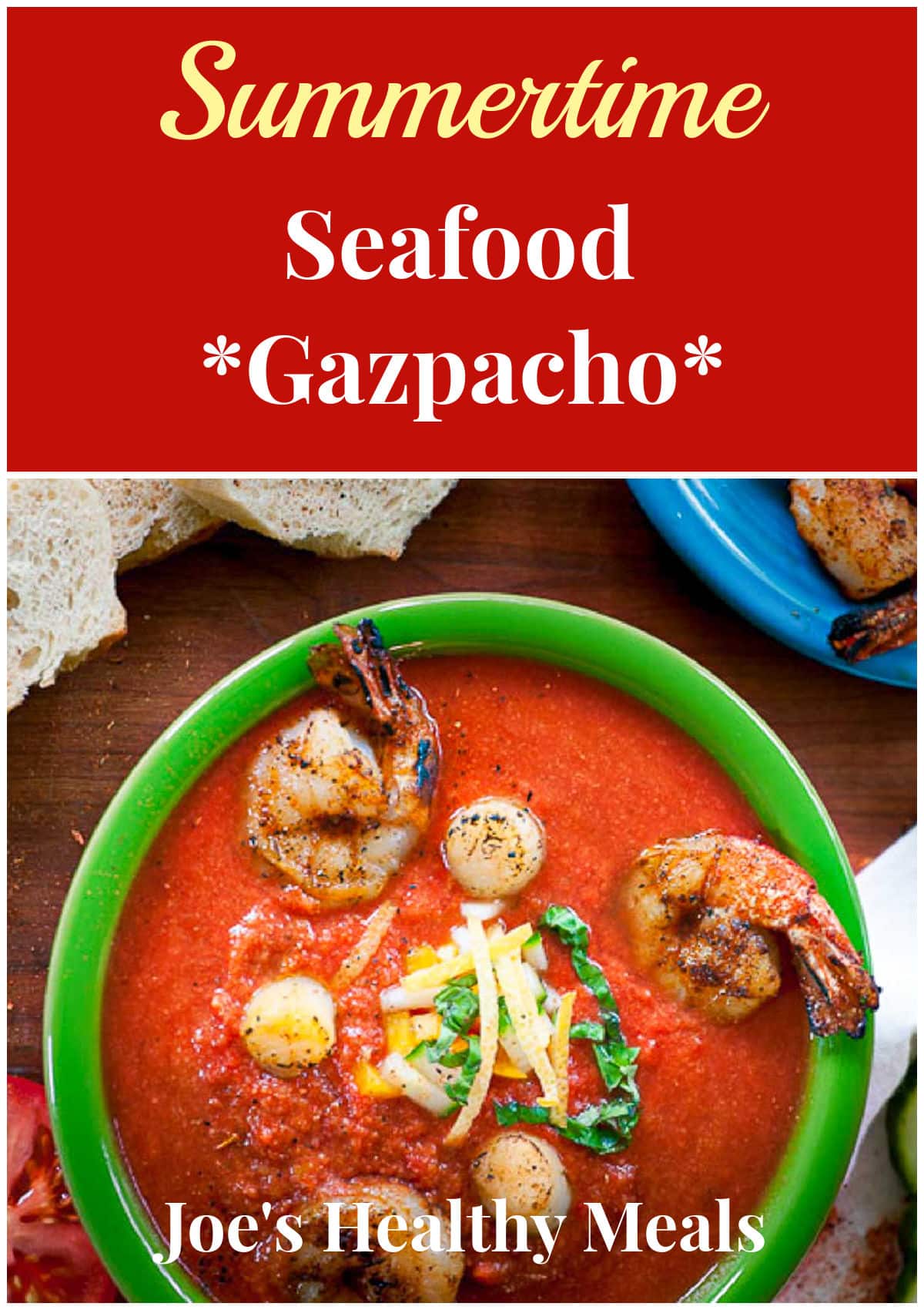 Seafood gazpacho collage for Pinterest.