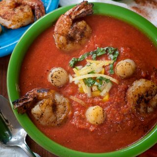Summertime seafood gazpacho. Perfect warm weather meal. | joeshealthymeals.com