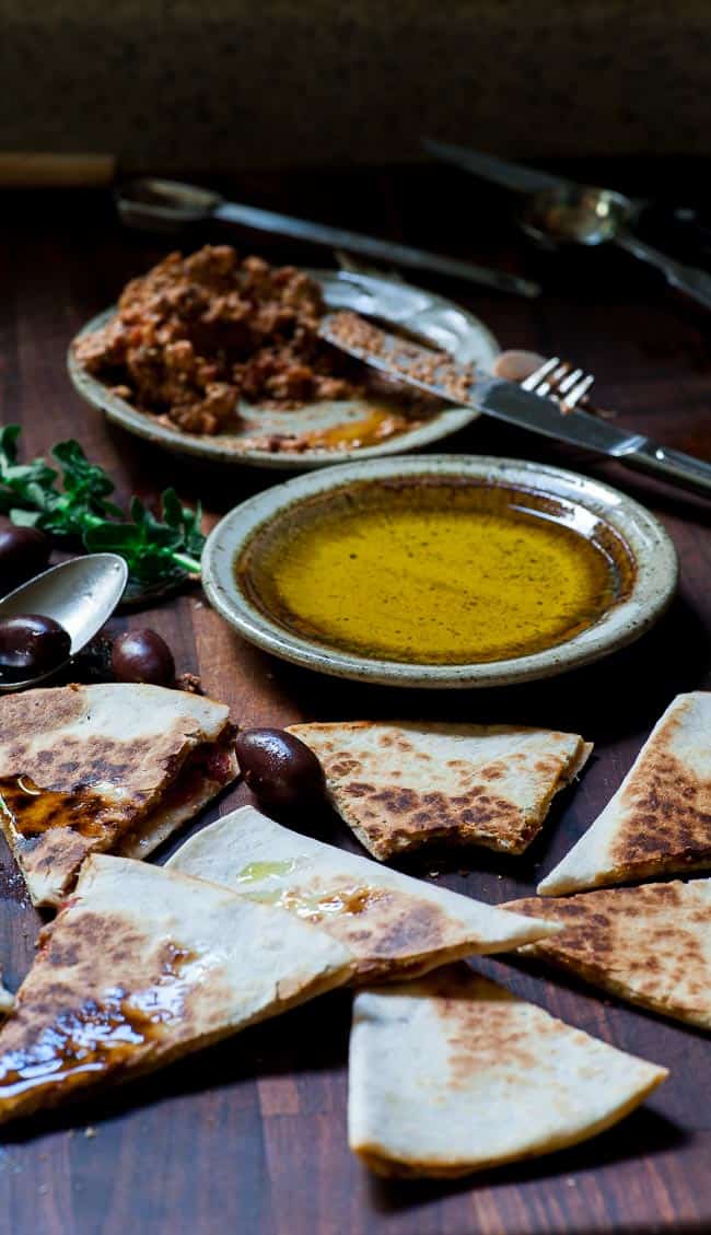 Feta Greek style quesadillas. This is the easiest and most tasty appetizer ever. Give it a try! | joeshealthymeals.com