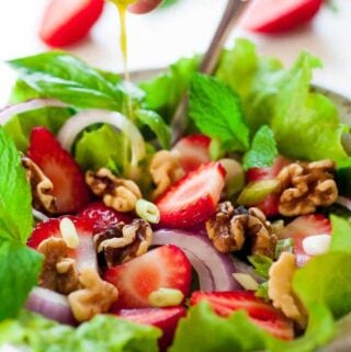 Fresh greens salad with basil mint vinaigrette.