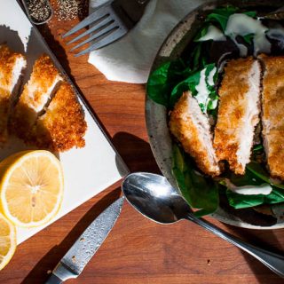 Best crispy chicken cutlets. Tasty chicken cutlets perfectly fried and served with a spring mix salad. | joeshealthymeals.com