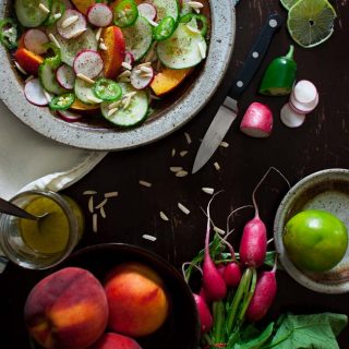 Peach cucumber salad with honey lime vinaigrette