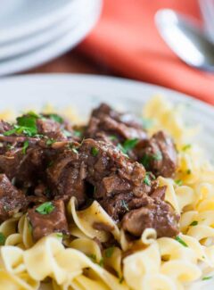Tender beef tip gravy on egg noodles are perfect for a nice fall meal. | joeshealthymeals.com