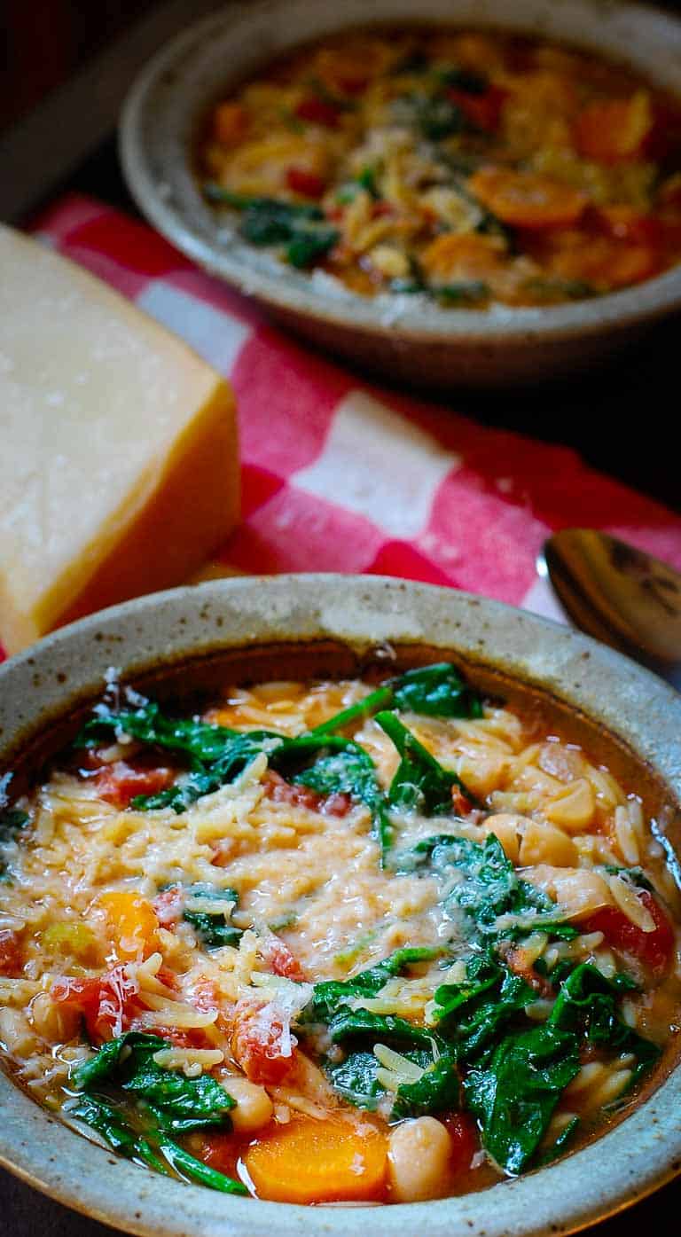 Bowl of minestrone soup.