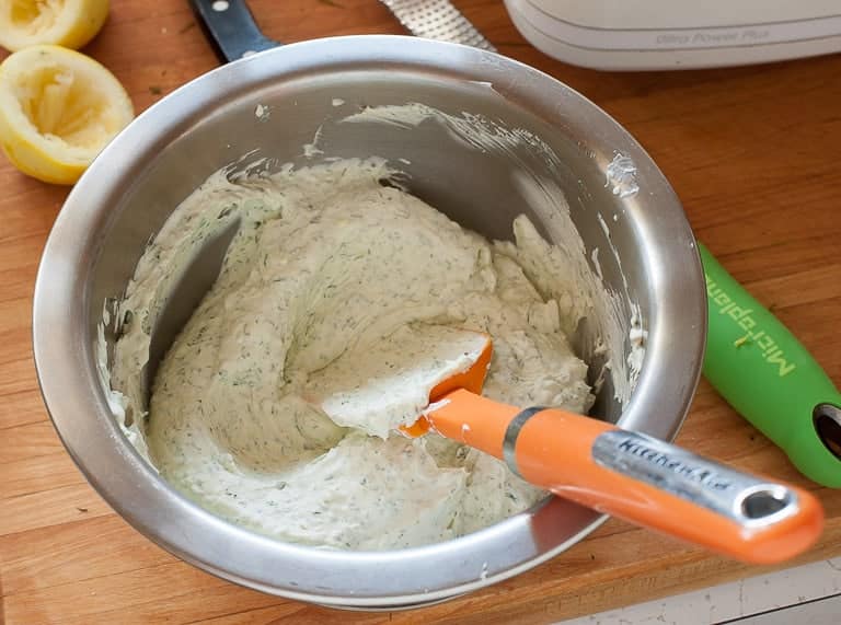 White sauce in a small bowl.