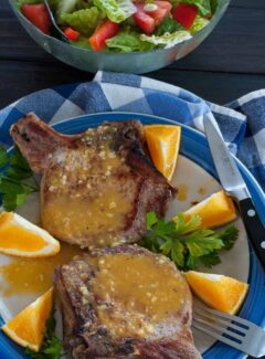 Orange glazed pork chops recipe. Super tasting easy orange sauce for your browned pork chops. | joeshealthymeals.com