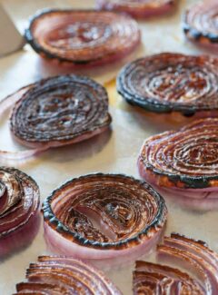 Burnt red onion jam is an easy, delicious condiment to make for steaks or on appetizers. | joeshealthymeals.com