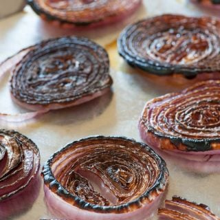 Burnt red onion jam is an easy, delicious condiment to make for steaks or on appetizers. | joeshealthymeals.com