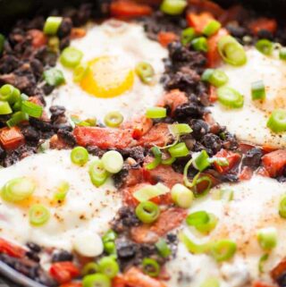 Easy black beans rancheros with fried egg is a perfect breakfast. | joeshealthymeals.com