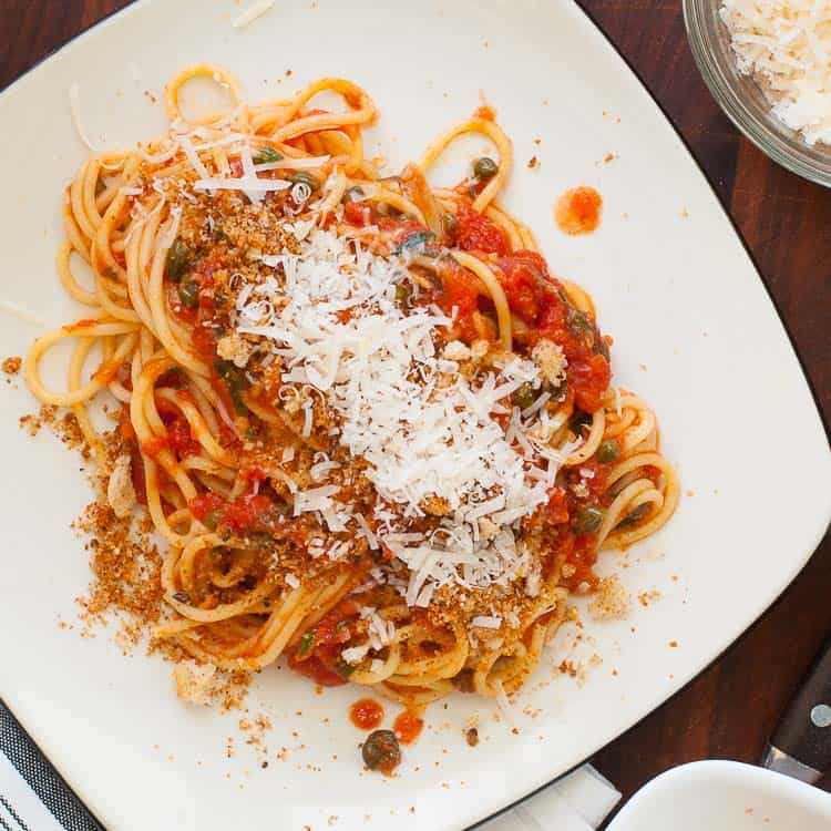 Plated Midnight spaghetti recipe.