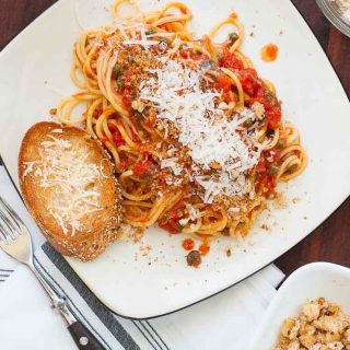Midnight spaghetti recipe with complex flavors that are fantastic. | joeshealthymeals.com