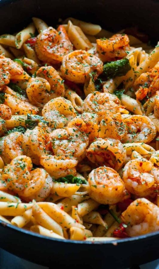 Tomato Spinach Pasta with Spicy Shrimp | Joe's Healthy Meals