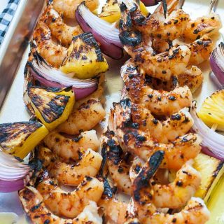 Grilled shrimp kabobs with orange glaze. | joeshealthymeals.com