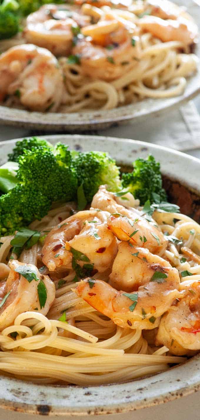 Perfect creamy shrimp scampi with sweet shrimp flavor and a hint of red pepper flake heat.