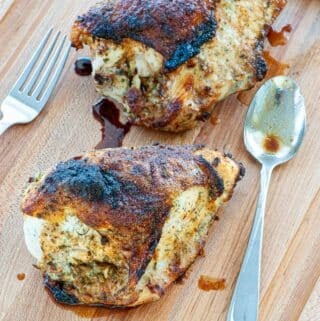 Two baked chicken breasts.