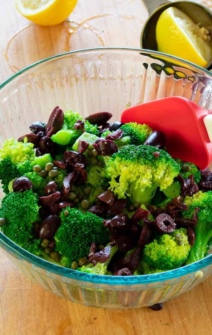 Salad ingredients in a bowl ready to toss.