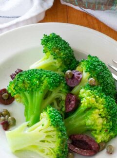 Broccoli salad with kalamata olives and capers.