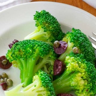 Broccoli salad with kalamata olives and capers.