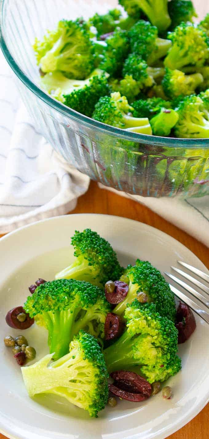 Close up view of broccoli salad on a plate.