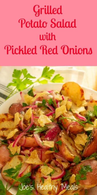 Grilled potato salad with pickled red onions. #potato salad #grilling #picnic food