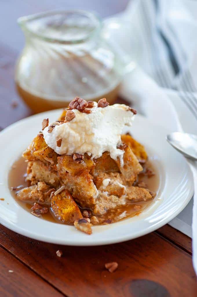 Pumpkin Bread Pudding With Caramel Sauce