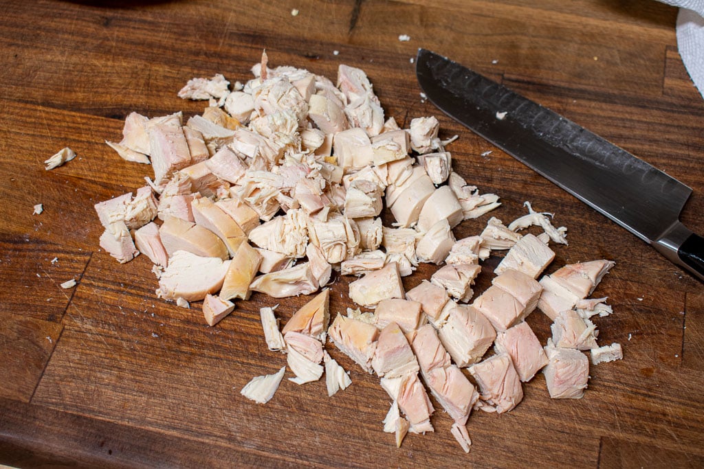 Chopped chicken breasts.