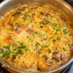 Chicken Marsala in a skillet.