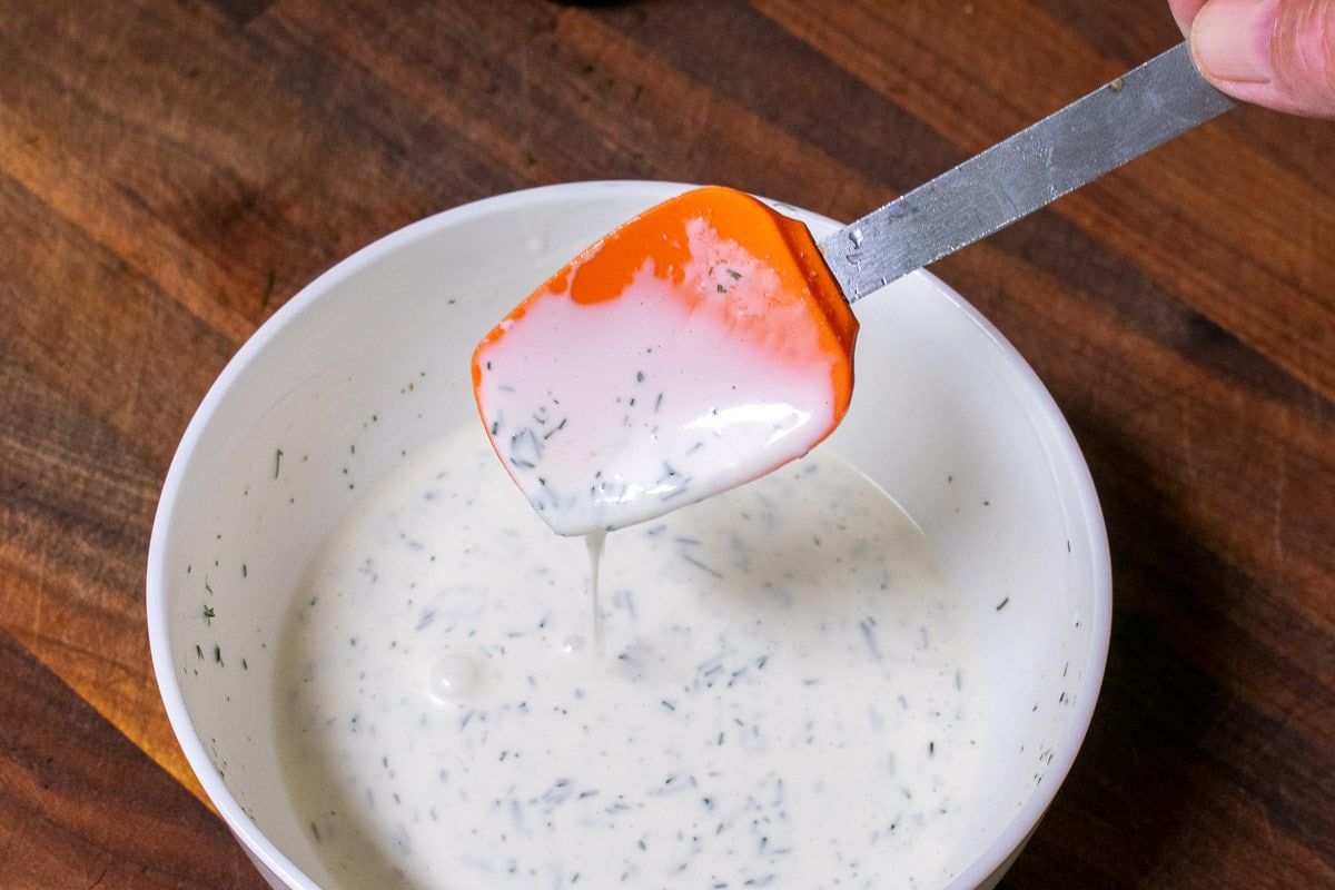 Bowl of dill dressing.
