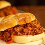 Close-up side view of a sloppy joe.