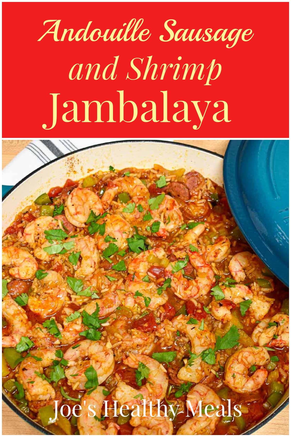 Sausage and shrimp jambalaya collage for Pinterest.