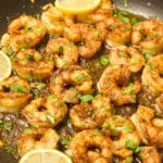 Cooked shrimp in a skillet ready to serve.
